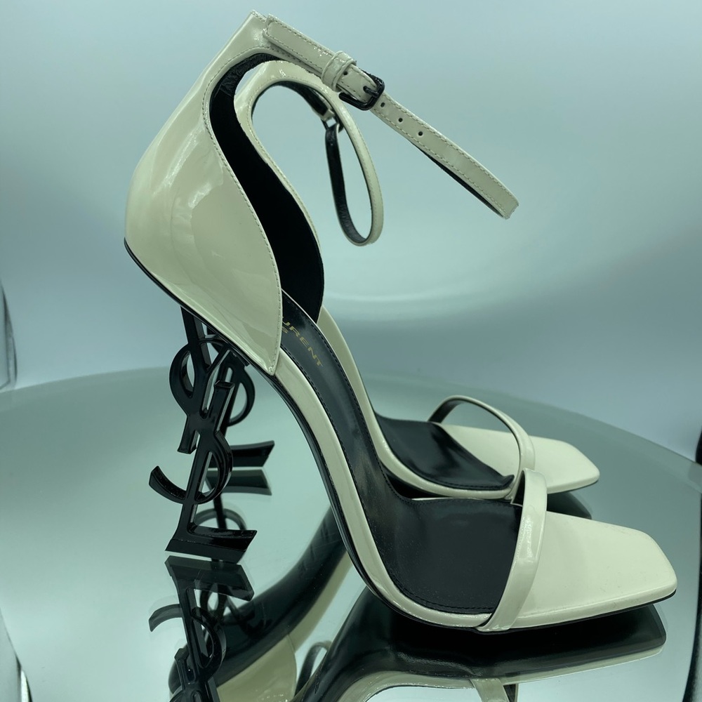 Saint Laurent OPYUM SANDALS white patent leather